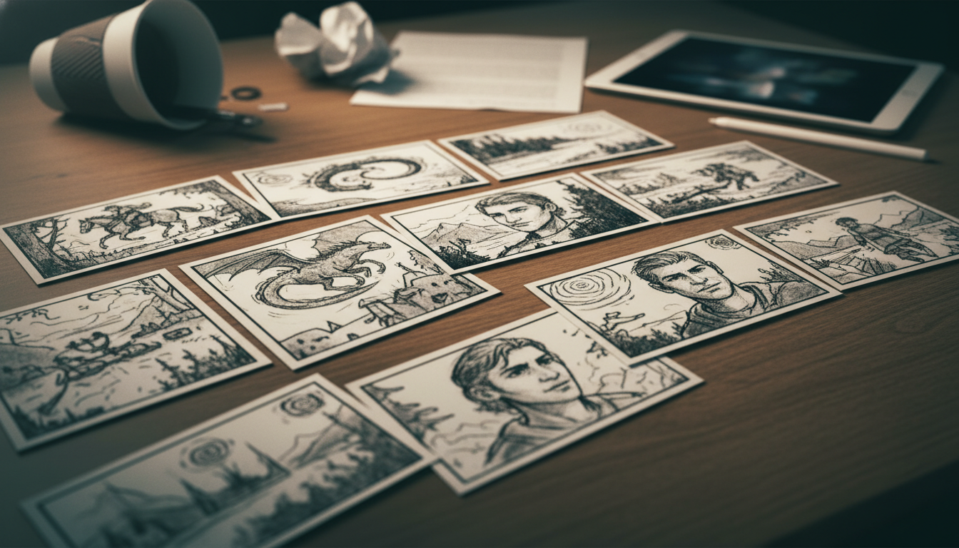 Storyboard frames transitioning into short video clips