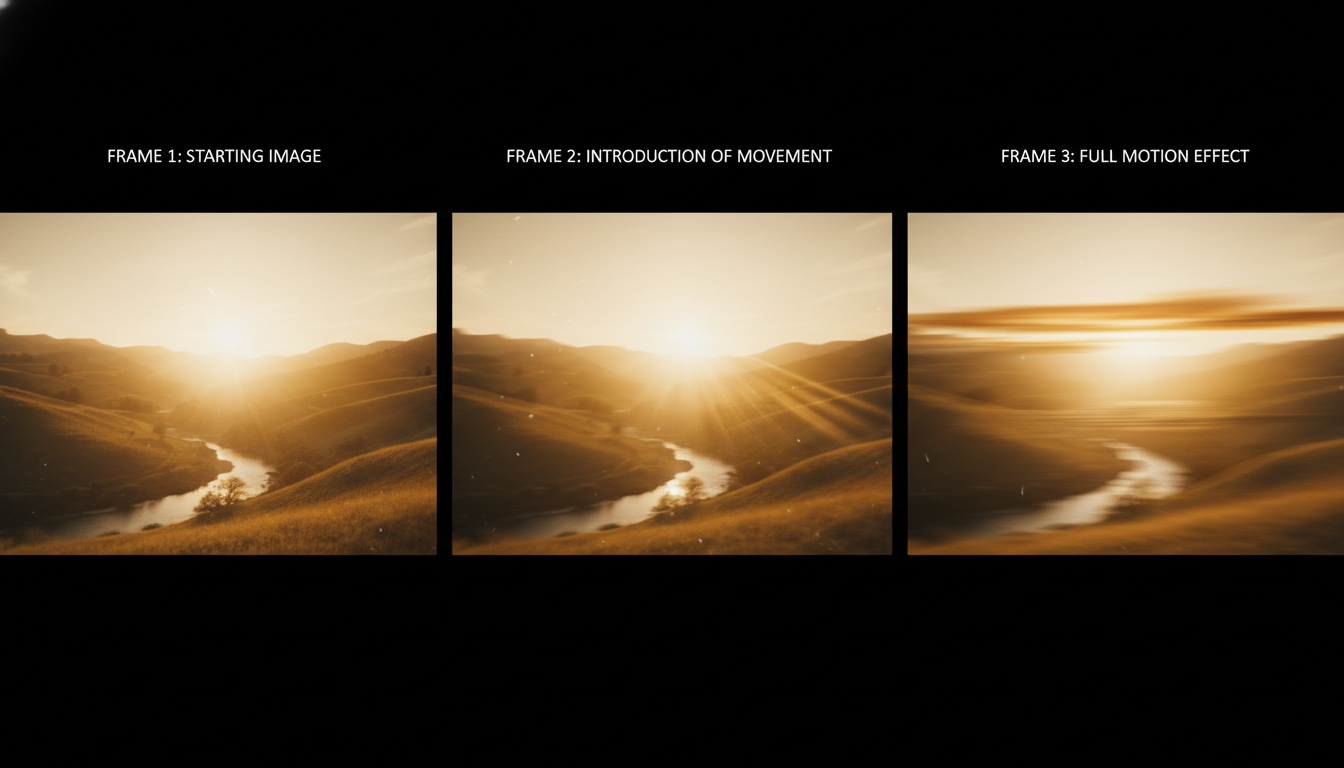 Storyboard sequence converting image to short cinematic clip with color grading