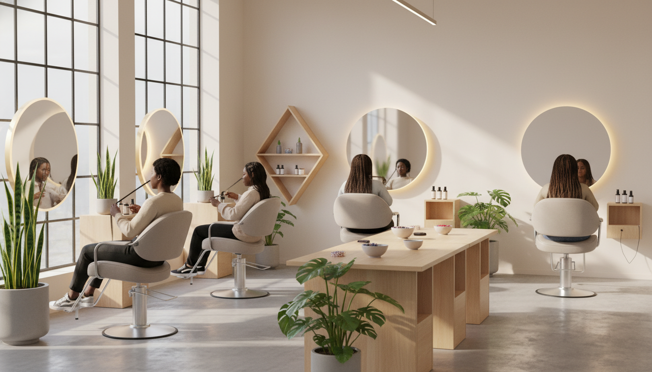 Salon interior with braiding c...