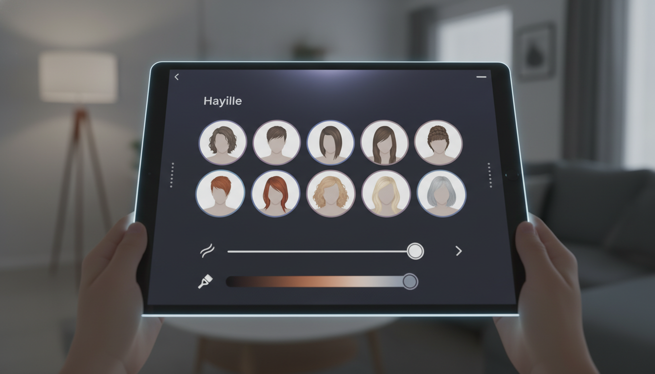 Mobile app UI showing hairstyl...